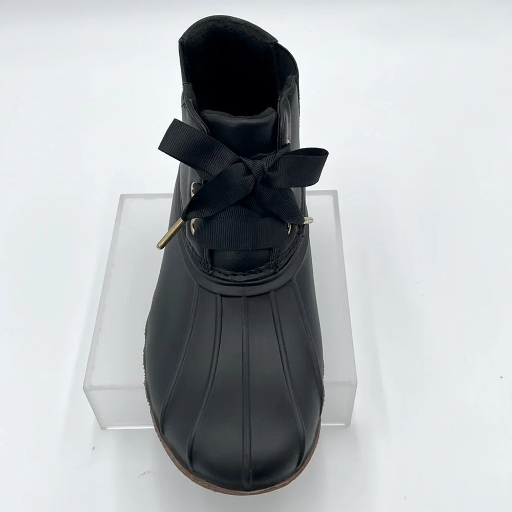 Jack‎ Rogers Black Ribbon Lace Up Rain Boots Duck Boots Rubber Booties - 6